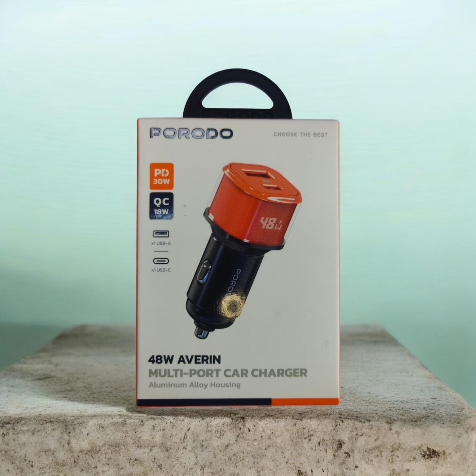 Porodo 48W Averin Multi-Port Car Charger – USB-A & USB-C (30W PD / 18W QC)